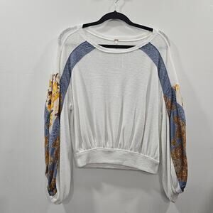 Free People Casual Clash Floral Thermal Balloon Long Sleeve Top Women XS